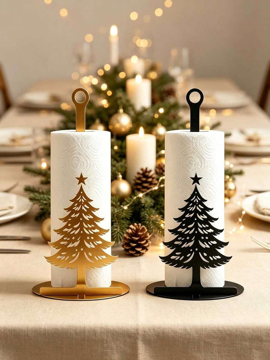 Christmas Tree Paper Towel Holder Metal Countertop Storage Rack Decorative Kitchen Paper Towel Holder Christmas Decoration Freestanding Metal Tree-Shaped Paper Towel Holder Kitchen Countertop Desktop Storage Organizer - Multicolor - View 1