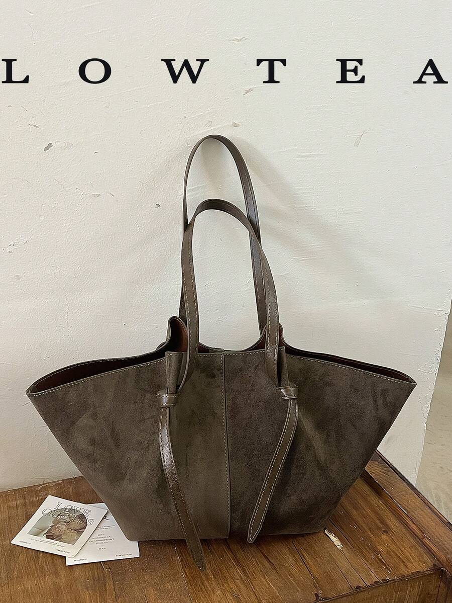 Low Tea 2件組純色PU布料女款休閒大容量托特包 BOOK Bag，雙手柄設計，磁吸開合，適合旅行、購物、約會，女性禮物，適用於青少年女孩、大學生、職場新人與白領，完美適配辦公室、校園、工作、商務、通勤、戶外、旅行、出遊