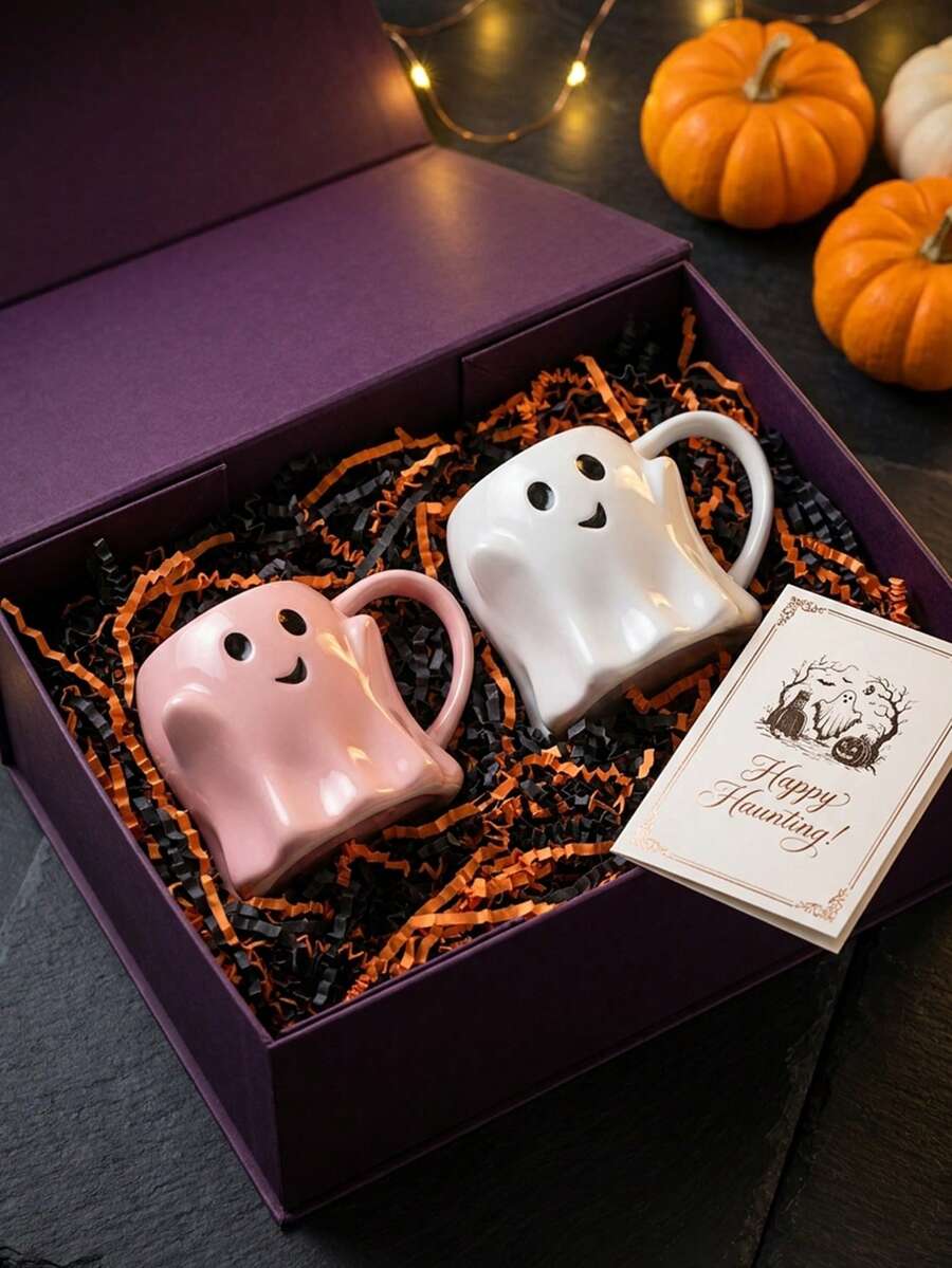 1pc 440ml Halloween Ghost Creative Design Ceramic Mug With Handle, Cute And Spooky Halloween Design, Suitable For Home, Office, Drinking Water, Tea, Coffee, Halloween Party, Surprise Gift For Friends