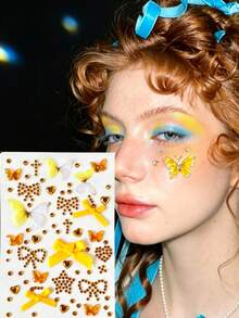 1pc Autumn New Realistic Butterfly Rhinestone Bow Face Sticker, Suitable For Christmas Dress-Up, Gatherings, Electronic Music Festivals, Concerts, Parties, Y2K Fresh Style, DIY Face Sticker For Store Use - Multicolor - View 1