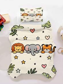 2/3PCS Cartoon Jungle Animals Duvet Cover Set, Cute Lion Elephant Tiger Bedding Set For Kids, Tropical Leaves Heart Star Pattern Bed Set(Twin/Queen/King Size) - Multicolor - View 8