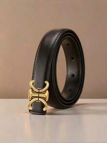 Elegant Ladies Waistband, Chic Vintage Gold Double C Shape Alloy Buckle, Solid Color Adjustable Belt For Casual And Commute Wear - Multicolor - View 12