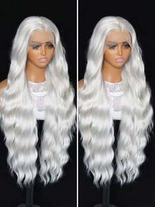 Burgundy And Silver-White Deep Wave Lace Front Wig – 13x4 Synthetic Lace Front Wig With Pre-Plucked Hairline – HD Transparent Lace – Suitable For Daily Wear, Dating, And Beginners – 32 Inches - Multicolor - View 5