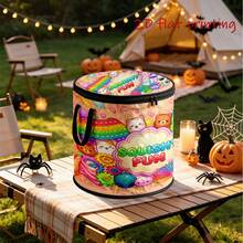 1pc Large Capacity Round Foldable Non-Woven Fabric Bucket Storage Bin, Cute Squishy Pattern With Handle And Zipper, Laundry Hamper, Home Organization Box, Car Storage Bag, Space-Saving Seasonal Storage - A - View 7