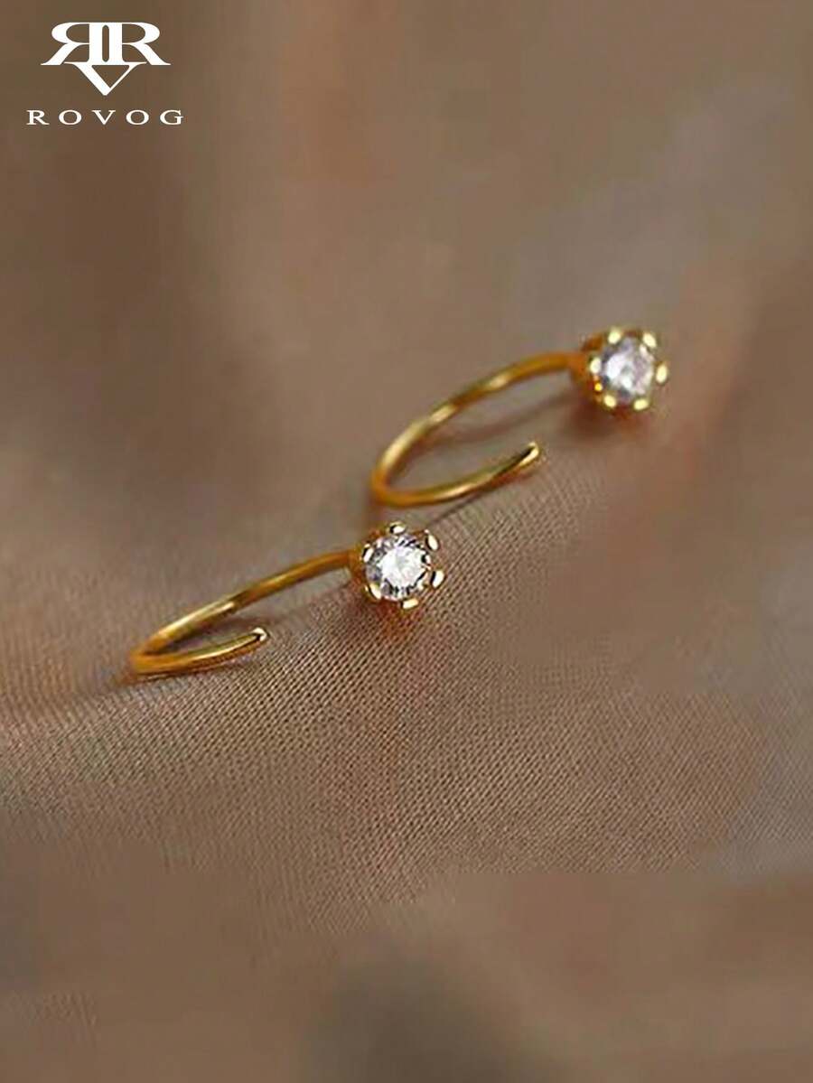 1 Pair Minimalist Small Cubic Zirconia Geometric Hoop Earrings Suitable For Women's Daily Commute Wear - Yellow Gold - View 1
