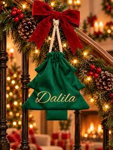 1PC Custom Sublimation Christmas Tree Shaped Drawstring Pouch, Personalized Name Printed Xmas Gift Bag, Tree Silhouette With Drawstring Closure, 3 Available Styles, Home Holiday Decor, Ideal Holiday Gift For Family And Friends - Multicolor - View 3