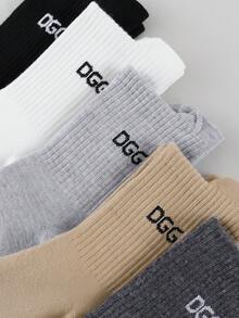 Men's 5 Pairs Random Solid Color Letter Jacquard Crew Socks, Basic Simple Breathable Mid Calf Socks For Daily Casual Wear - Multicolor - View 6