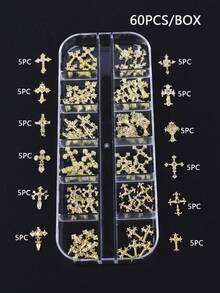 A Mixed Set Featuring 60 Punk-Style Cross Nail Charms Across 12 Compartments; With A Variety Of Designs Perfect For Creative Mixing And Matching, It Is The Ideal Choice For "Cool Girls" Seeking A Y2K Nail Aesthetic. - Multicolor - View 9
