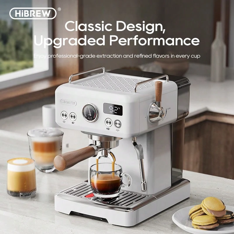 HiBREW H10Plus Semi Automatic Espresso Machine With Pressure Gauge,Espresso Maker With 58mm Portafilter & 1.8L Removable Water Tank,PID Temperature Control & Pre-Infusion,Cold Brew & Hot Brew Dual Mode, 3 Adjustable Flow Rates,Home Coffee Machine For Latte