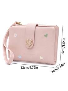1pc New Heart Embroidery Short Wallet Korean Style PU Minimalist Versatile Multi-Card Slot Student Zipper Coin Purse Multifunctional ID Card Bank Card Storage Small Bag Daily Storage Bag Party Travel ID Holder Birthday Gift New Year Gift For Best Friend Classmate Friend Wallet - Multicolor - View 4