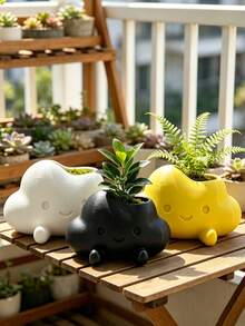 3D Printed Cute Cloud Character Planter, Soft Smiling Face With Small Feet Design, Suitable For Succulents, Prayer Beads And Other Green Plants. Multiple Macaron Color Options, Healing Desktop Flower Pot, Fun Potted Plant Decoration For Windowsill And Office - Multicolor - View 2