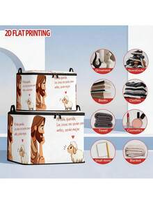 Cute Religious Sheep Heart Print Storage Bag, Jesus Sheep Letter Print Large Capacity Home Storage Box With Lid Storage Bin - Multicolor - View 8