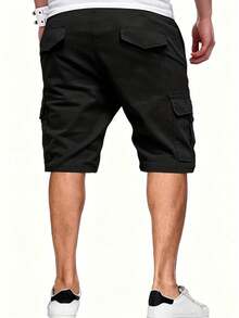 Men's Fashion Cargo Bermuda Shorts, Drawstring Elastic Waist, Multi-Pocket, Finally A Gift For Men, Black - Black - View 4