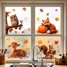 1pc/4pcs Autumn Static Window Clings, Cute Red Panda Swing Window Stickers, Kids Room Fall Decor, Removable Glass Decals - Multicolor - View 10