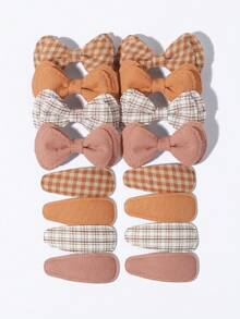 16pcs Kids Plaid Floral Bow BB Clip Set, Girls Daily Vintage Pastoral Style Hair Clips For Bangs And Hair Accessories - Mixed color - View 15