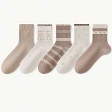 5 Pasang Kaos Kaki Maillard Hangat Wanita Setinggi Betis - MultiWarna - View 6