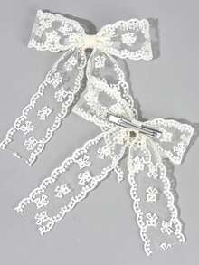 1pc/2pcs Lace Bow Hair Clip, Long Ribbon Bow Hair Clip, Suitable For Wedding, Party, Holiday Gift, Women Hair Accessory, Student Accessory - Purple - View 11