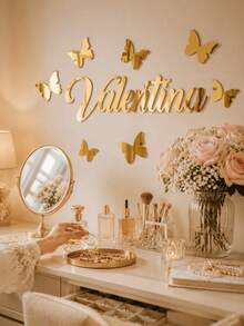 Custom Name Wall Decor Butterfly Acrylic Wall Art Gold Mirror Butterfly Wall Sticker Personalized Name Sign Bedroom Party Wedding Room Decoration Gift Birthday Party Decor Girls Room Decoration - Multicolor - View 7
