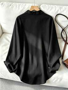 Women's Casual Loose Long Sleeve Shirt, Spring/Autumn Black - Black - View 3