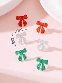 3 Pairs/Set Christmas Sparkling Bow Design Women's Earrings, Perfect Gift For Holiday Parties - Multicolor - View 4