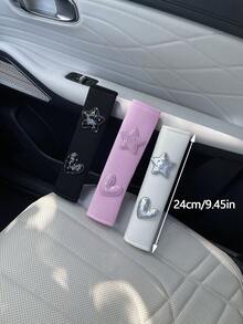 1pc/2pcs Cute Rhinestone Star & Heart Car Seat Belt Shoulder Pads, Soft & Breathable To Relieve Seat Belt Pressure, Protect Original Seat Belts, Easy Installation, 3 Colors Available, Sweet Style With Exquisite Rhinestone Decoration, Fits Most Car Models - A - View 3