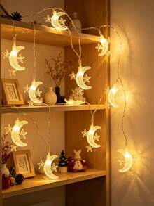 1.5/3/6m Moon & Star Fairy String Lights, Moon Light String, Suitable For Valentine's Day, New Year's Day, Daily Indoor Room, Party Decoration, Atmosphere Light String [Battery Not Included] Halloween, Holiday Gift Lights - Star Ring Moon - View 7