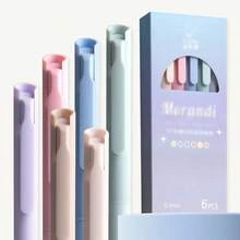 1 Set 6pcs Colorful Neutral Pens, Clickable Morandi Color Pens, Ins Japanese Style Highly Attractive Set For Journaling And Marking - A - View 2