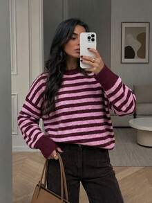 Women's Casual Cute Embroidered Knit Sweater - Red - View 2