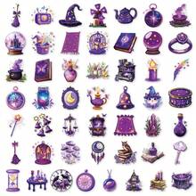 50pcs Purple Magic Witch Graffiti PET Stickers, Suitable For Decorating Journals, Phone Cases, Notebooks, Tablets, Skateboards, Guitars, Party Packaging, Water Bottles And Luggage - Multicolor - View 10