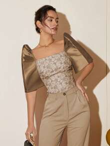 Women's Modern Elegant Filipiniana Attire, Casual Short Sleeve Blouse Wedding Party Fall - Coffee Brown - View 1