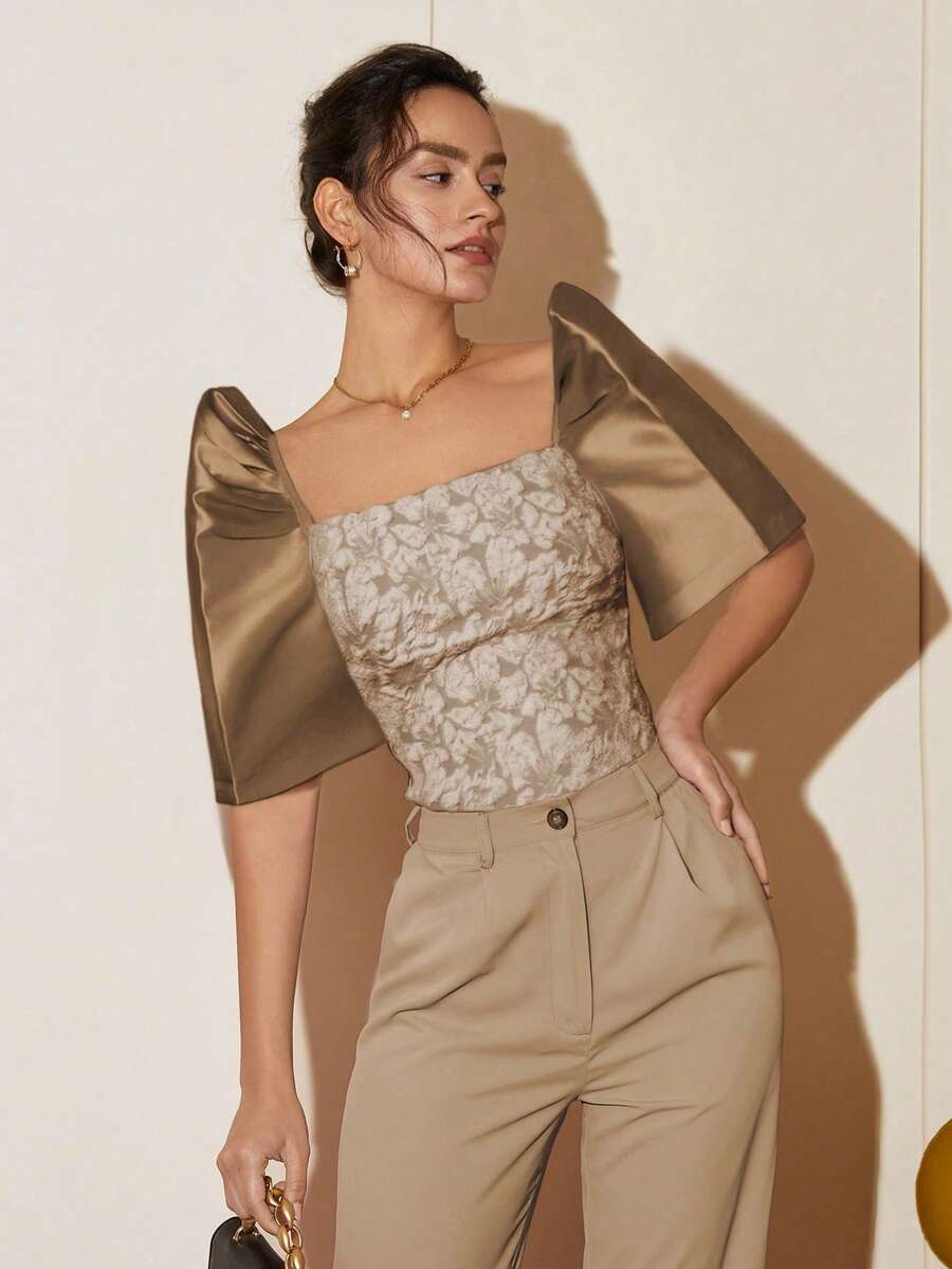 Women's Modern Elegant Filipiniana Attire, Casual Short Sleeve Blouse Wedding Party Fall - Coffee Brown - View 1