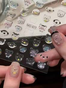 1pc Fall Autumn Crystal Eye Drip Glue Nail Stickers Cute 3D Pet Kitten DIY Nail Decor - Multicolor - View 2