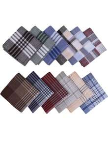 6pcs Men's Handkerchiefs, Random Colors, 15.75 Inch Large Size Pocket Squares, Plaid Pattern, Suitable For Wiping Sweat, Etiquette, Wedding, Suit Pocket Decoration, Also A Great Gift For Father, Grandfather - Multicolor - View 7