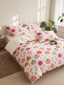 2/3pcs Autumn Pumpkin Duvet Cover Set, Bedding Set, Comfortable & Breathable, Lightweight, Anti-Pilling/Machine Washable, Room Decor, Bedroom Decor, Dorm Bedding, Suitable For Autumn/Winter/All Seasons, Fits Single/Double/Queen/King Size Bed - Multicolor - View 4
