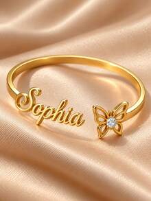 [ZzAi]1pc Birthstone + Name Customized Children's Bracelet, Exclusive Customization, Birthday Gift, Monthly Commemorative Gift, Meaningful Memorial Gift For Kids - Butterfly Bracelet - View 3