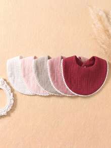 5pcs Newborn Candy Color Snowball Edge Cute Baby Bibs, Soft Skin-Friendly Baby Drool Bibs Set, Suitable For Daily Use In All Seasons - Multicolor - View 4
