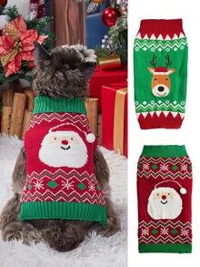 Christmas Dog Sweater, Santa Claus & Reindeer Knitted Pet Jumper, Warm Winter Xmas Clothes For Small Medium Dogs, Holiday Party Pet Outfit - Multicolor - View 2