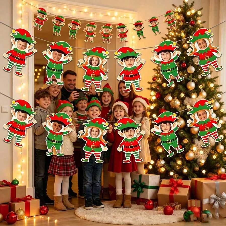 somoving 12pcs DIY Photo Gingerbread For Man Paper Bunting Banner, Blank Photo Insert Gingerbread Cutout Hanging Garland, Christmas Multipurpose Wall Hanging Decor Supplies For Party, Fireplace & Window Display - Multicolor - View 1