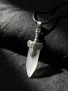 1pc Vintage Simple Sword Pendant Necklace For Men - Antique Silver - View 14