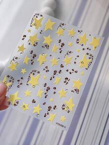1Sheet Y2K Rhinestone‑Accented Gold Hot‑Stamping Star Self‑Adhesive Nail Stickers, Leopard Spot Mix, Mixed Multi‑Size, DIY Nail Decorations For Daily Party Holiday - Multicolor - View 2