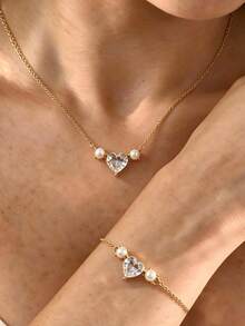 14K Gold Jewelry Set, Includes Necklace And Bracelet, Elegant Style, Perfect For Daily Wear And Gifting - Gold - View 1