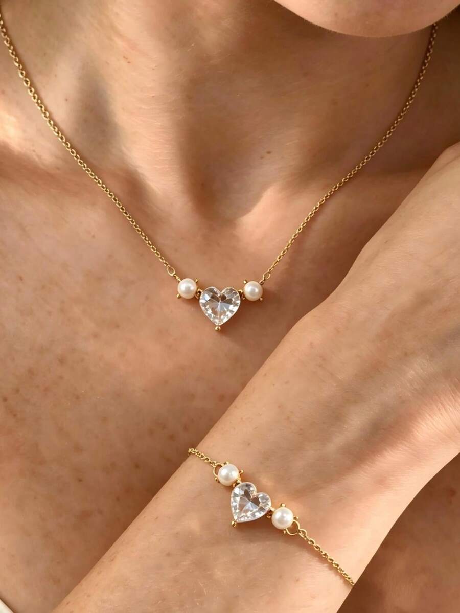 14K Gold Jewelry Set, Includes Necklace And Bracelet, Elegant Style, Perfect For Daily Wear And Gifting - Gold - View 1