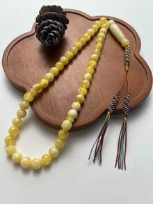 1 buah Tasbih Muslim Buatan Tangan dengan Rumbai, Isi 45 Butir Manik-manik, Motif Tie Dye Aneka Warna dari Resin Imitasi - MultiWarna - View 8