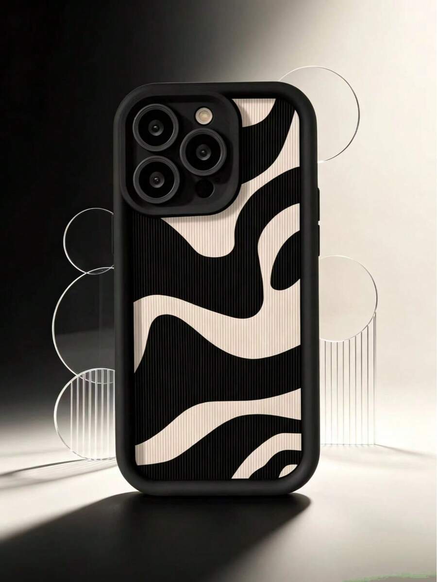 Autumn Stripe Abstract Wave Print Phone Case Compatible With Iphone18 17 16 15 14 13 12 11 Pro Max, Large Camera Window Shockproof Soft Protective Cover - Multicolor - View 1