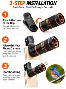 10pcs Universal 20X/12X/8X Telephoto Lens Attachment, Clip-On Telephoto Lens For Single Camera Lens, Zoom Lens With Phone Clip For Photography And Video Recording (Not Compatible With Dual And Triple Camera Configurations) - Monocular - View 8
