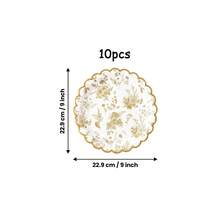 10/20/40Pcs,Golden Floral Toile‑Style Disposable Party Tableware Set,Vintage Botanical Floral Chinese‑Inspired Printed Paper Plates,Cups & Napkins,Gold Scalloped Rim Party Tableware For Bridal Shower,Wedding Banquet,Tea Party & Dessert Table Decor - Multicolor - View 8