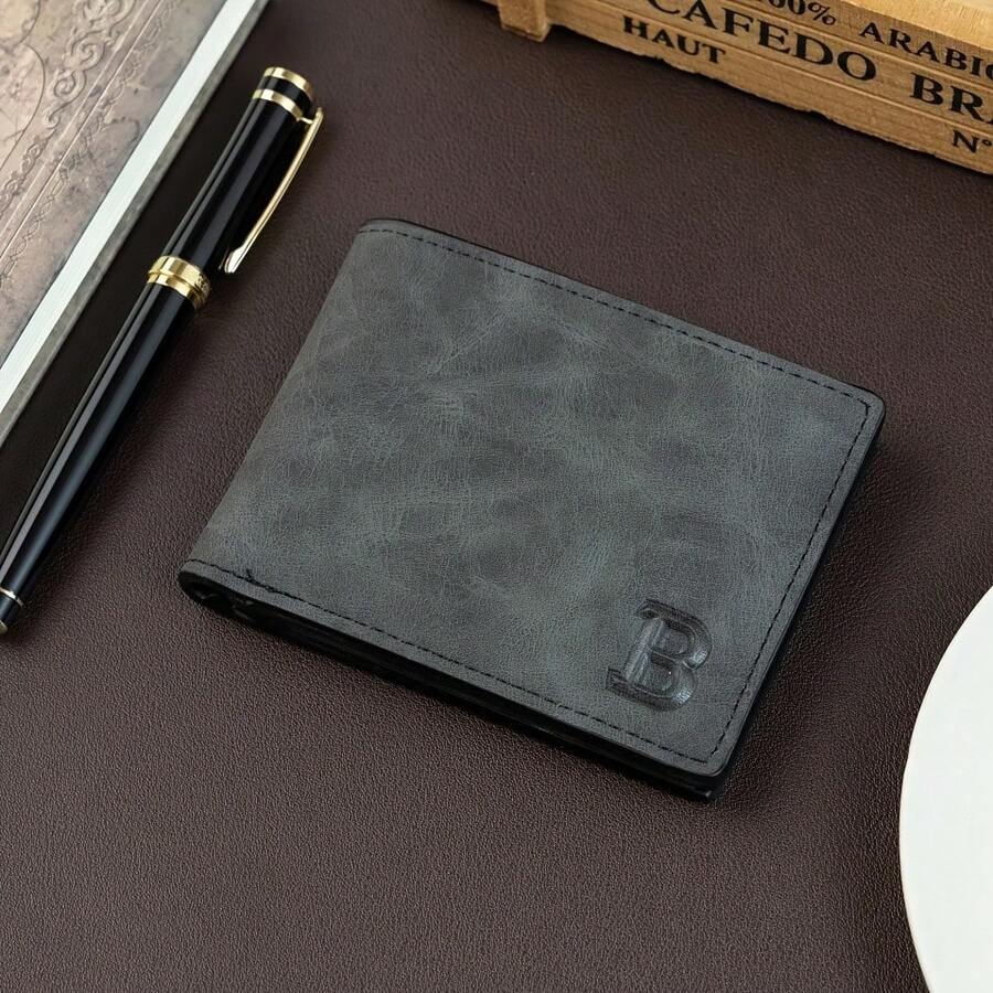 Men's Short Fashion Coin Wallet, Vintage Matte Fabric Multi-Card Slot Wallet, Suitable As Men's Birthday Gift, Christmas Gift - Multicolor - View 1