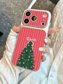 1pc Festive Pink Stripe Christmas Tree Pattern Phone Case,Compatible With IPhone 18 Pro Max 17 Pro Max 16 Pro Max 15 Pro Max 14 Pro Max & 11/12/13/14/15/16/17/18 Pro/Plus - Rose Gold - View 3