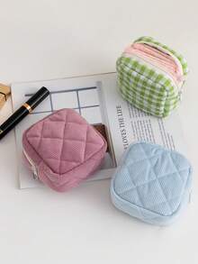 1pc Corduroy Material Girls Sanitary Napkin Storage Bag, Sanitary Pad Storage Bag, Travel Cosmetic Storage Bag, Coin Purse - Multicolor - View 2