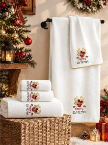 2pcs Christmas Coral Fleece Towels - Soft Absorbent Hand Towels - Exquisite Reindeer Embroidery Pattern With Gold Trim - Winter Holiday Bathroom Decor - Christmas Gift - Multicolor - View 8